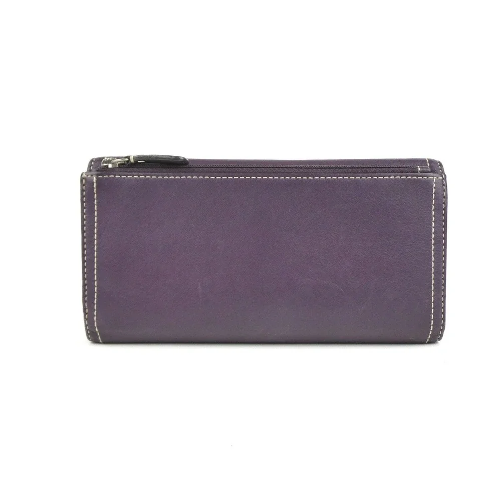 Coach Purple Leather Trifold Checkbook Wallet